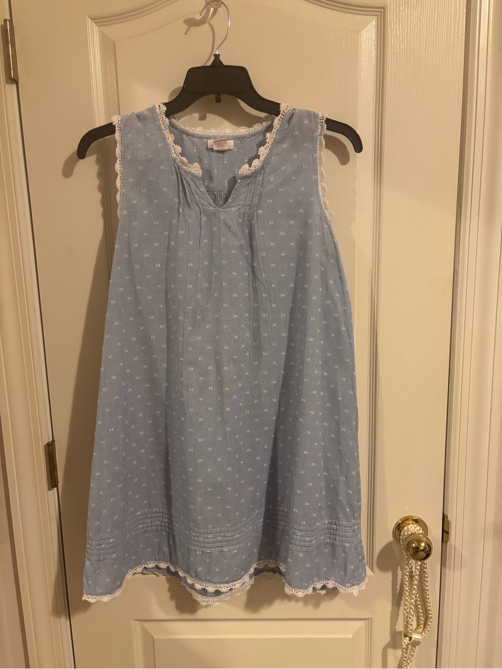 Shabby Chic sz Medium Blue White Striped Tunic dress pintucking & crochet detail